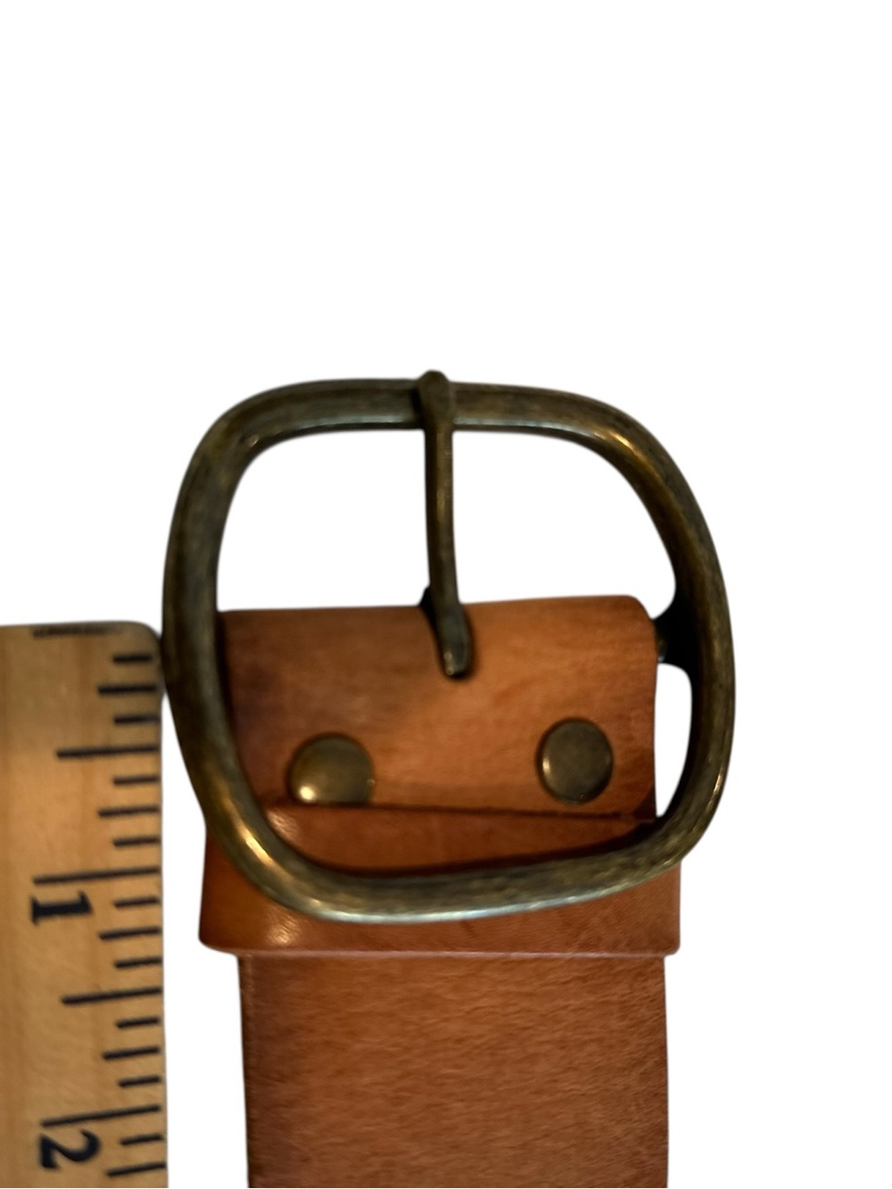 Wide Brown Leather Studded Waist Belt with Brass Buckle - Picture 12 of 14